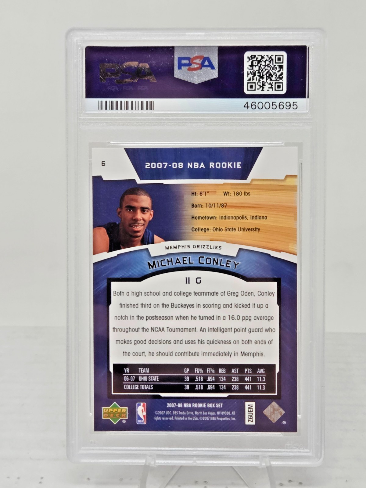 2007 Upper Deck Rookie MICHAEL CONLEY RC Basketball Card PSA 10 GEM MINT Pop 31 view 2