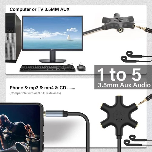 Multi Headphone Audio Splitter 5-Way Jack 3.5mm Audio Stereo Headset Splitter... - Picture 6 of 11