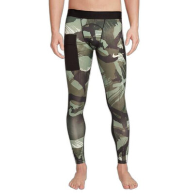 Nike Dri-Fit Pro Camo Green Compression Tights Men's Size Small DQ8363-386 