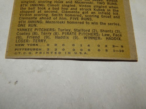 1961 Key Baseball Card Of Mazeroski's Homer Wins It # 312 Great Condition - Picture 5 of 6
