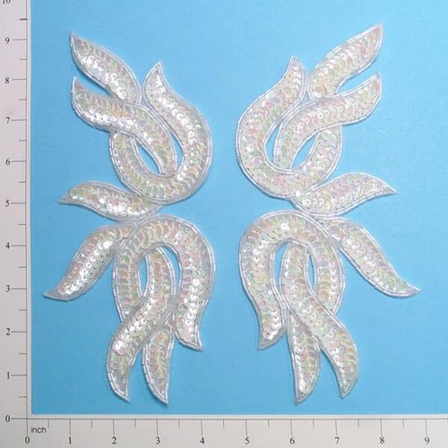 Tangled Leaf Sequin Patch Pack of 2 Appliques, White
