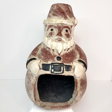 Vintage Terracotta Santa Claus Chiminea Christmas Candle Holder 13" RARE