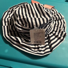 SUN  SKY INFANT STRIPED FLOPPY HAT 19.25 " BLACK AND WHITE WITH BOW NEW