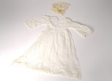 Antique Baptism Dress Bonnet Tulle Embroidery Flowers 19th 20th Century