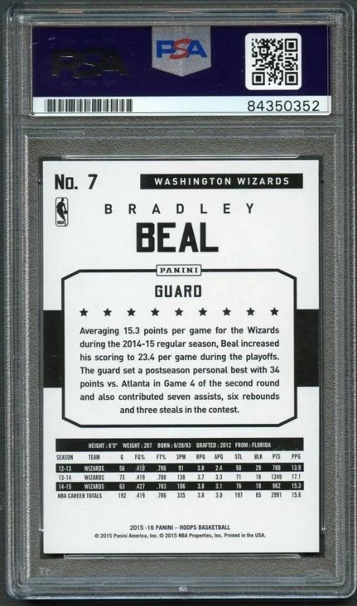 2015-16 NBA Hoops #192 Bradley Beal Signed Card AUTO PSA Slabbed Wizards - Image 2 of 2