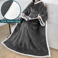 Fleece Wearable TV Blanket with Sleeves Front Pocket Robe Warn Soft Blanket Gift