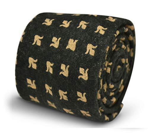 Designer Cotton Mens Tie - Black - Cream Ivory Fleur De Lys Lis Frederick Thomas