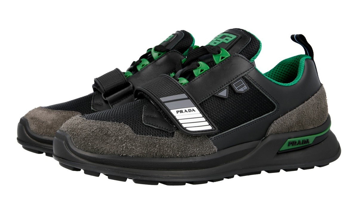 LUXURY PRADA MECHANO SNEAKERS SHOES 2EG266 BLACK GREE NEW US 7.5 