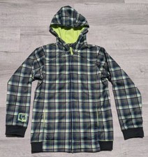 Burton Dryride Hoodie Youth Sz XL 18 Black Green Blue Purple Plaid Fleece Lined