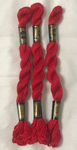 DMC Size 3 Cotton Pearl Lot 3 Skeins Embroidery Thread White Red Green FREE SHIP - Picture 9 of 11