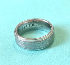 Signed Triton Sz 7.75 Tungsten Carbide Ring Textured Graphite Grey Center 8mm