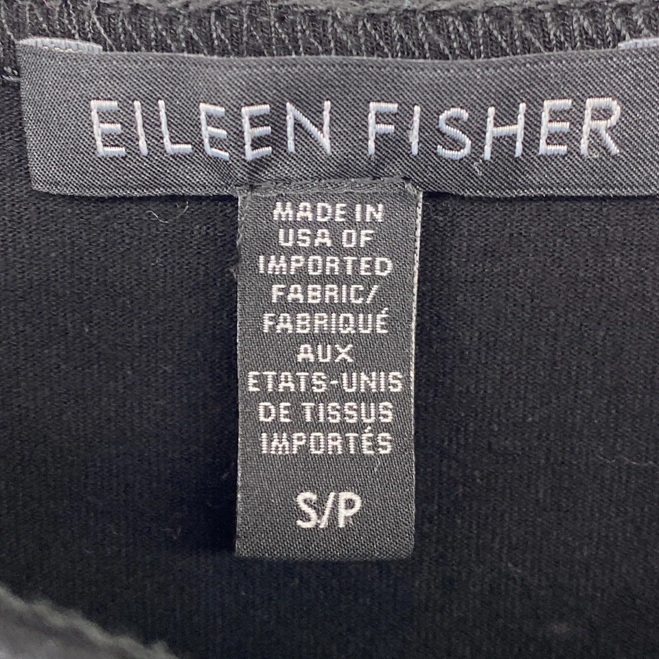 EILEEN FISHER Top S Stretch Viscose Jersey Tunic Boat Neck Cap Sleeve Black USA - Image 4 of 4