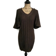 Calvin Klein Womens sz S Sweater Dress Solid Brown Cable Knit Short Bell Sleeve