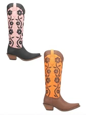 Womens Dingo Goodness Gracious Western Cowboy Boot 16" Black Pink / Brown Orange