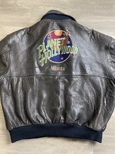 Planet Hollywood Atlanta Brown Leather Bomber Jacket Men  s Size Xl Vintage