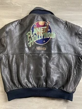 Planet Hollywood Atlanta Brown Leather Bomber Jacket Men’s Size Xl Vintage