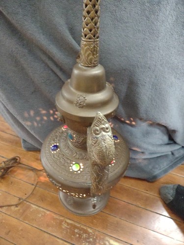 Antique Art Nouveau Brass Jeweled Table Lamp Morocco India Lion Engraved WOW! - Picture 7 of 23