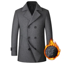 Men's Trench Coat French Business Overcoat Winter Warm Woolen Coat