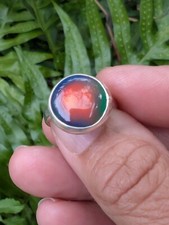 Aurora Opal Hand Made Sterling Silver Ring Sz7 .A35f