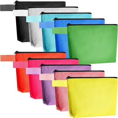 10 Pcs Canvas Makeup Bags Bulk Multi-Purpose Cosmetic Bag with Zipper for Women