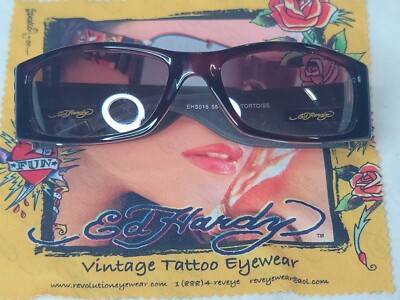 Ed Hardy Death Is Certain Skull Sunglasses EHS015 Black Leather Arms + Case Ed Hardy EHS-015 Death Is Certain Havana Narrow Vintage  main image 4