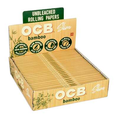 OCB Bamboo Rolling Papers King Size Slim Unbleached (Full Box of 24 Booklets)