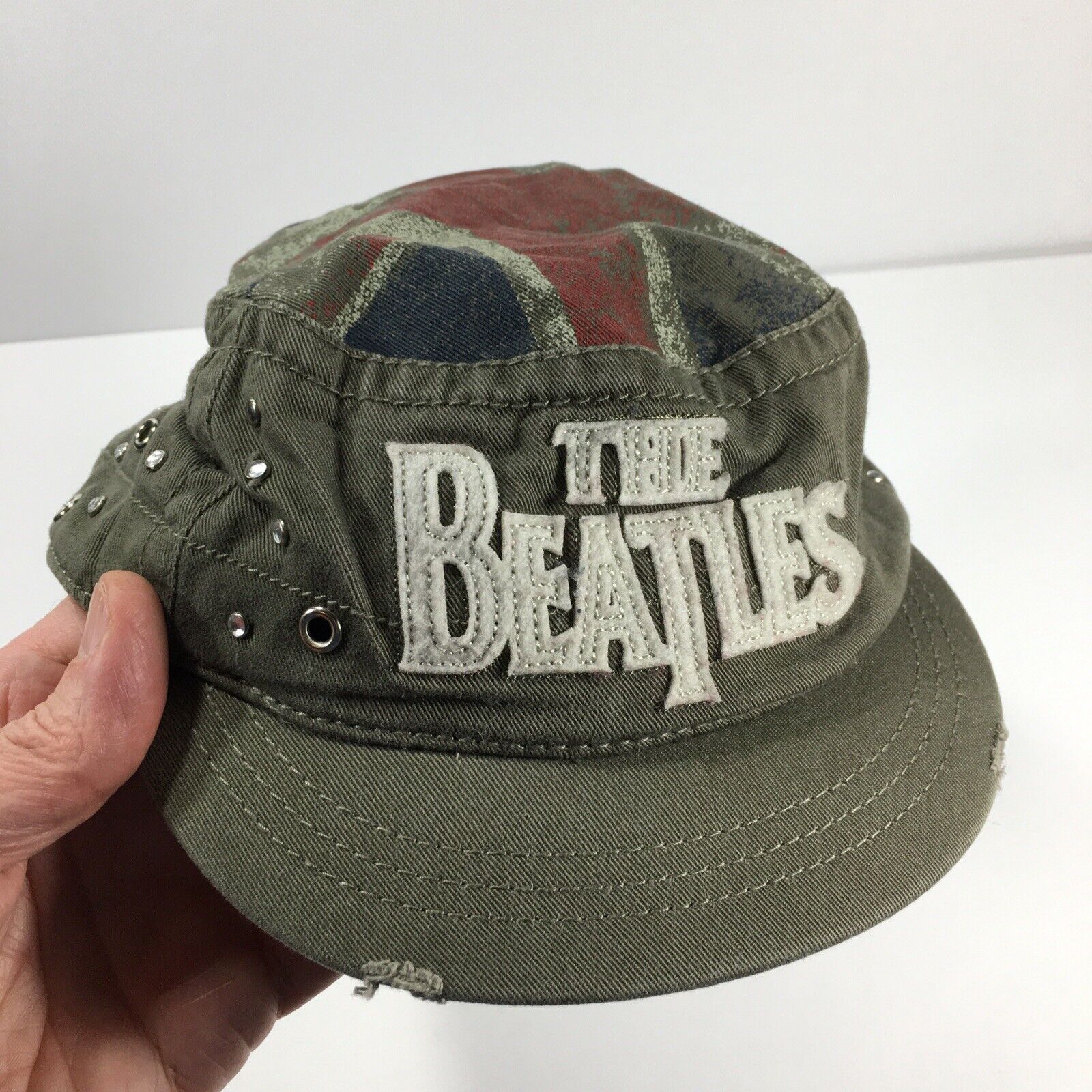 THE BEATLES CAP Girls SM Woman's Small Green HAT Army Grunge Stiched Logo HAT 07