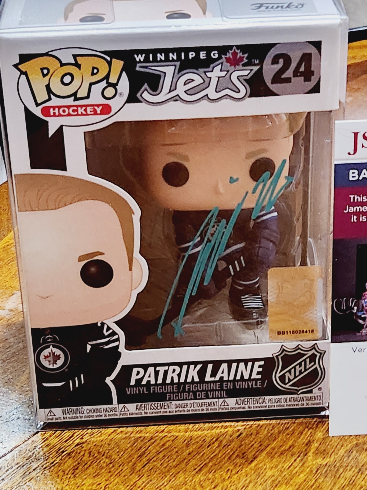 Patrik Laine Autografiado Winnipeg Jets Nhl Funko Pop #24 Certificado Jsa