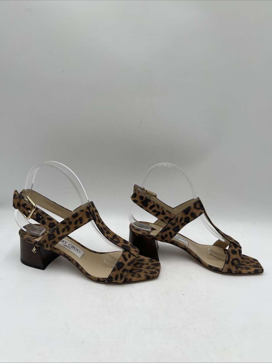 【Jimmy Choo】レディース シンチミニ Jimmy Choo Jin 45 Leopard-Print Suede Block Heel Slingback