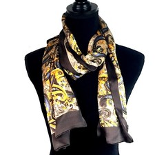NWOT Women's 100 Silk Scarf Large Brown Yellow Floral Paisley Gift