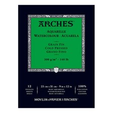 Arches 1795092 9x12 inch Cold Press Watercolour Pad, Natural White - 12 Sheet