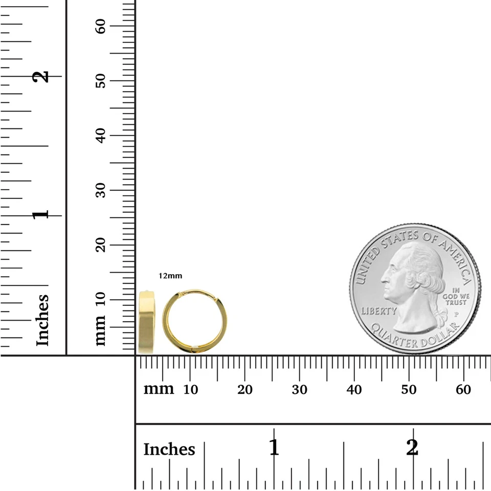 12 мм милый маленький полированный простоя на петлях Huggie обруч серьги реальный 14K желтое золото - Изображение 2 из 3