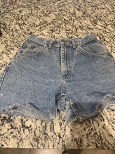Vtg 70s LEE Rider High Waisted Distressed Cut Off Jean Shorts Talon Zip Sz 36