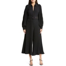 Bytimo Pliss Pleated Balloon Long Sleeve Jumpsuit In Black Size S