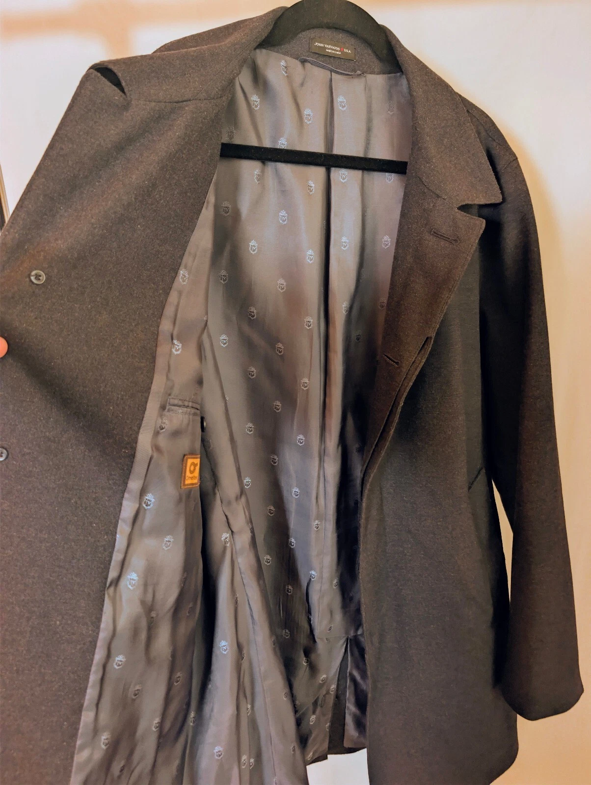 John Varvatos Single Breasted Wool Blend Trench Coat Mens 42R Navy Old Money - product detail image 7