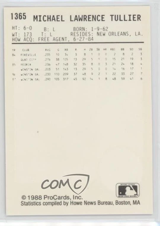 1988 ProCards Minor League Mike Tullier #1365 - Image 2 of 2