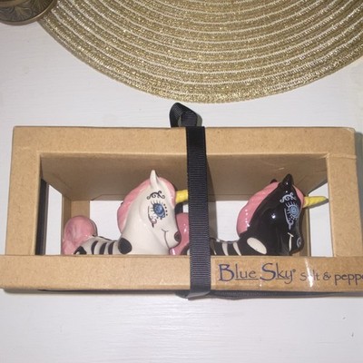 Blue Sky Day of the Dead Unicorn Ceramic Salt & Pepper Shakers Halloween