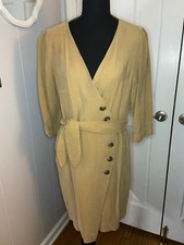 MANGO Buttoned Knee Length Wrap Dress Tan Siz...