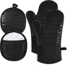 Oven Mitts and Pot Holders,500 ℉ Heat Resistant Black 