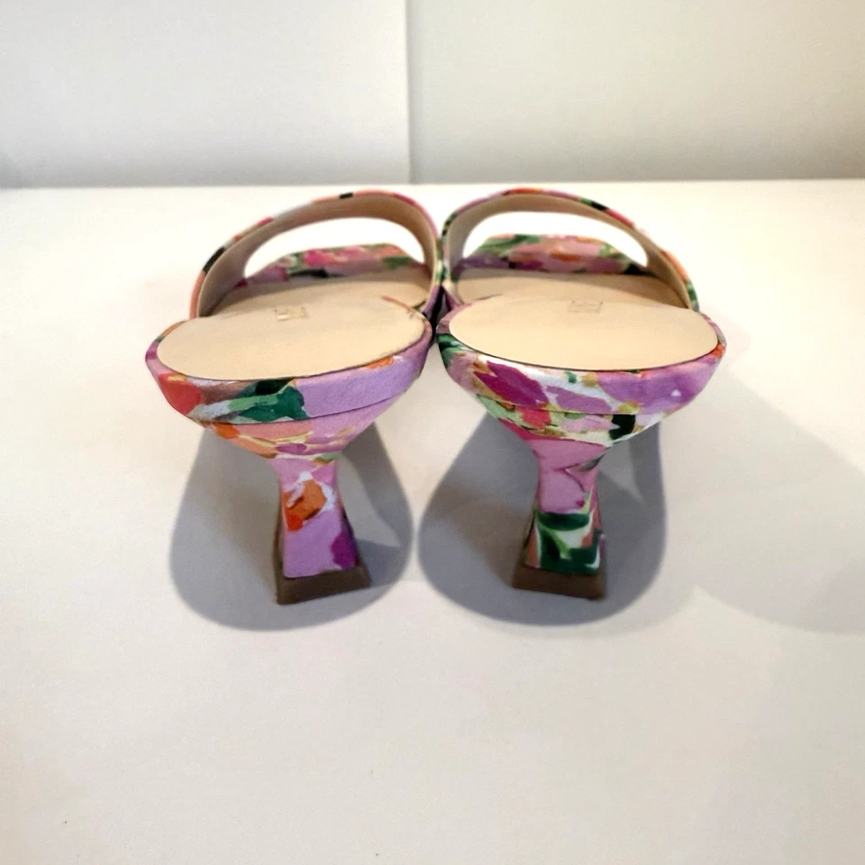 Nine West Kitten Heels Luvlie Slide Slip On Sandal Pink Floral Square Toe 9M - Image 4 of 4