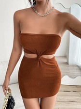 Rusty Brown Knot Front Cutout Strapless BodyCon Mini Dress Size M 10