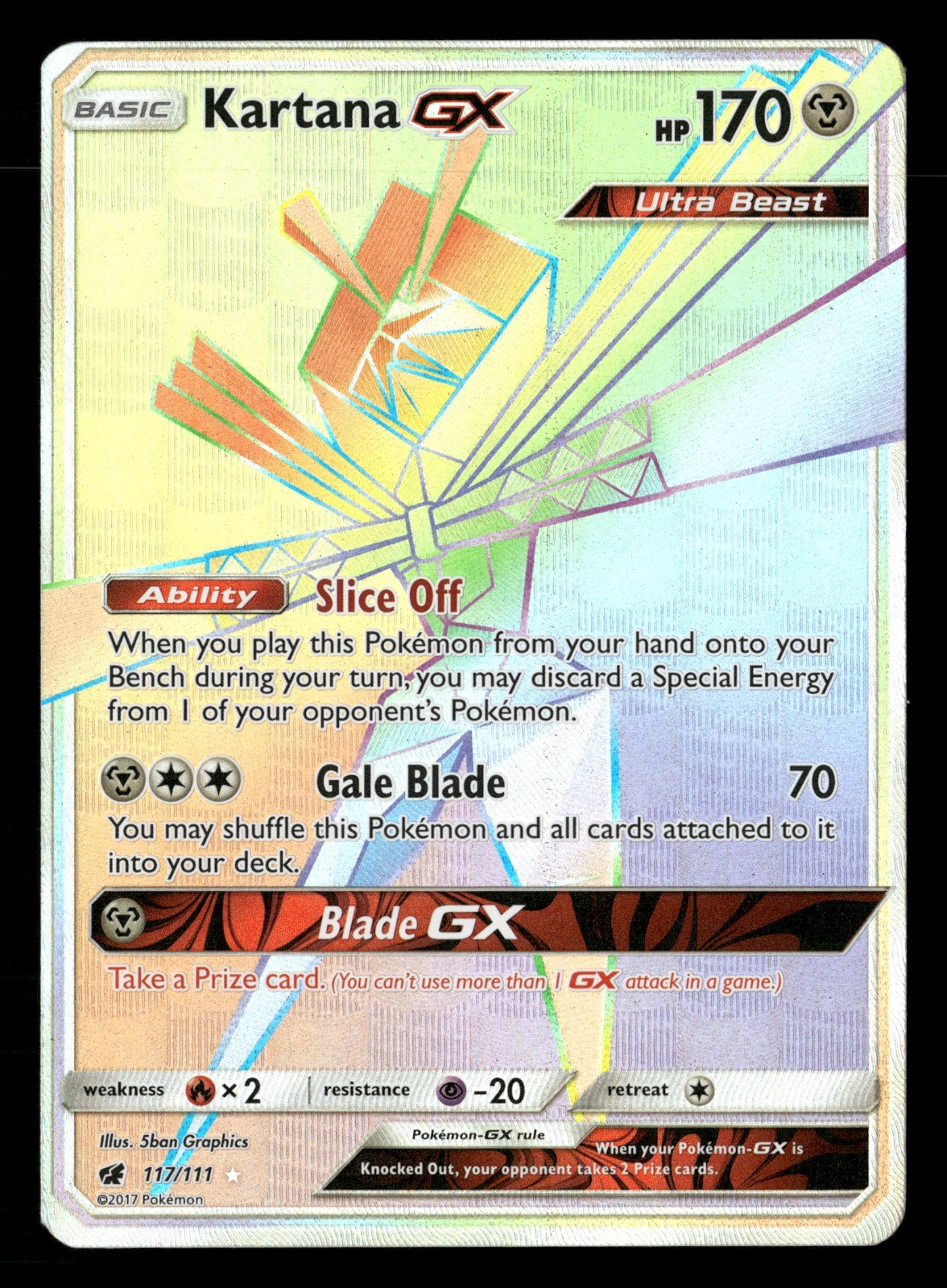 Kartana GX (Secret) Holo SM - Crimson Invasion 117/111 MP Pokémon TCG