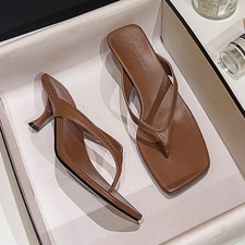 Women Square Toe High-Heeled Slippers Summer Flip Flops Pumps Sandals Shoes