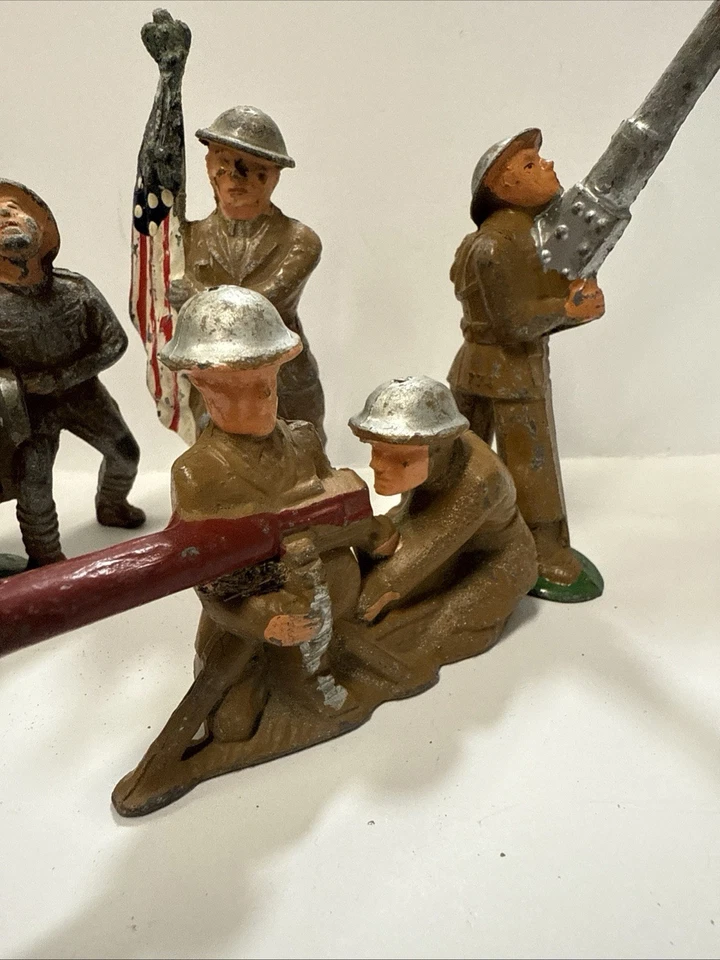 Lote 4 Figuras de Metal Manoil Barclay Soldiers Primera Guerra Mundial Bandera Ametralladora Foto 4 de 4