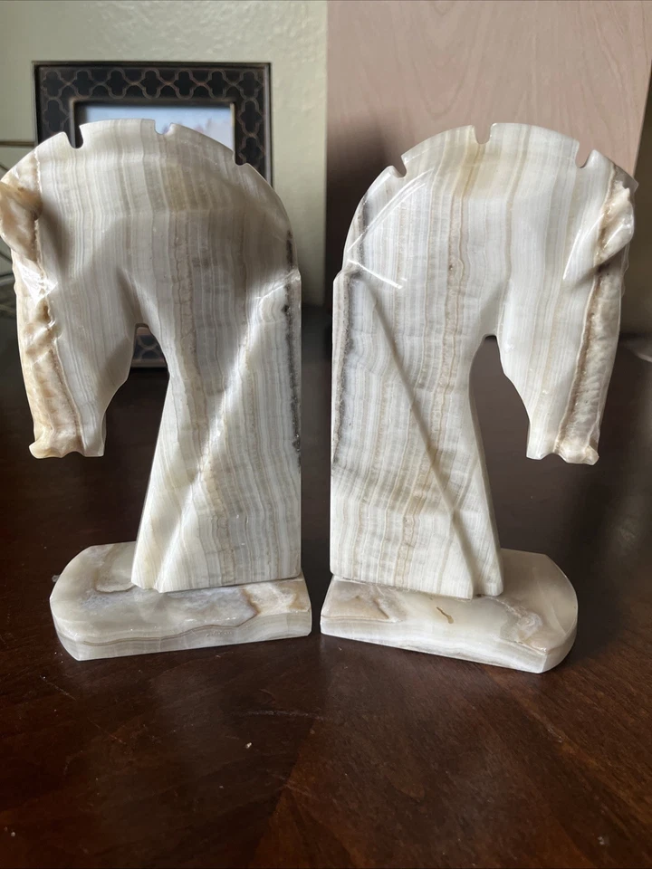 "Sujetalibros vintage de 7"" con cabeza de caballo de ónix tallados decoración del hogar nuevos sin etiquetas" Foto 2 de 4