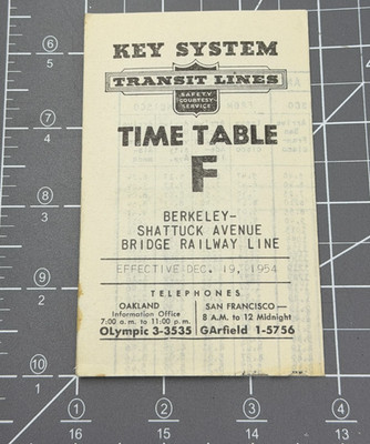 Vtg Key System Berkeley CA Trolley Rail Transit Lines 1954 Time Table F Bay Area