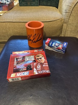 3  NASCAR items- 3 different racers- playing cards, koozie, & 1: 64  stock car