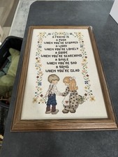 COMPLETED CROSS STITCH FRAMED Friend country style neutrals 10x15