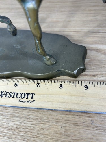 Vintage Brass Prancing 7.5Horse Sculpture Figurine With Characters on Brass Base - Picture 5 of 9