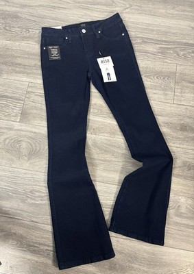 RISE SUPPLY CO. Bootcut Stretch Denim Jeans Button Zip Dark Blue